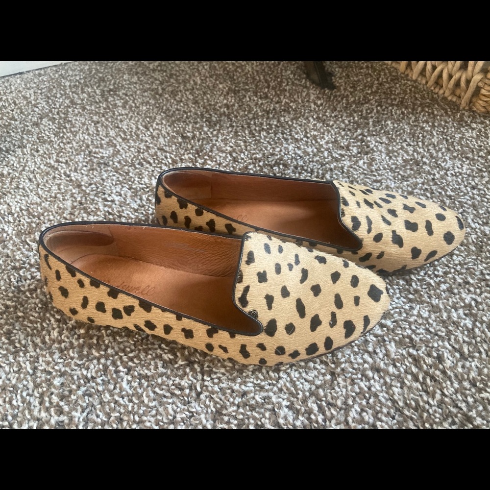 Madewell calf hair leopard print slip ons